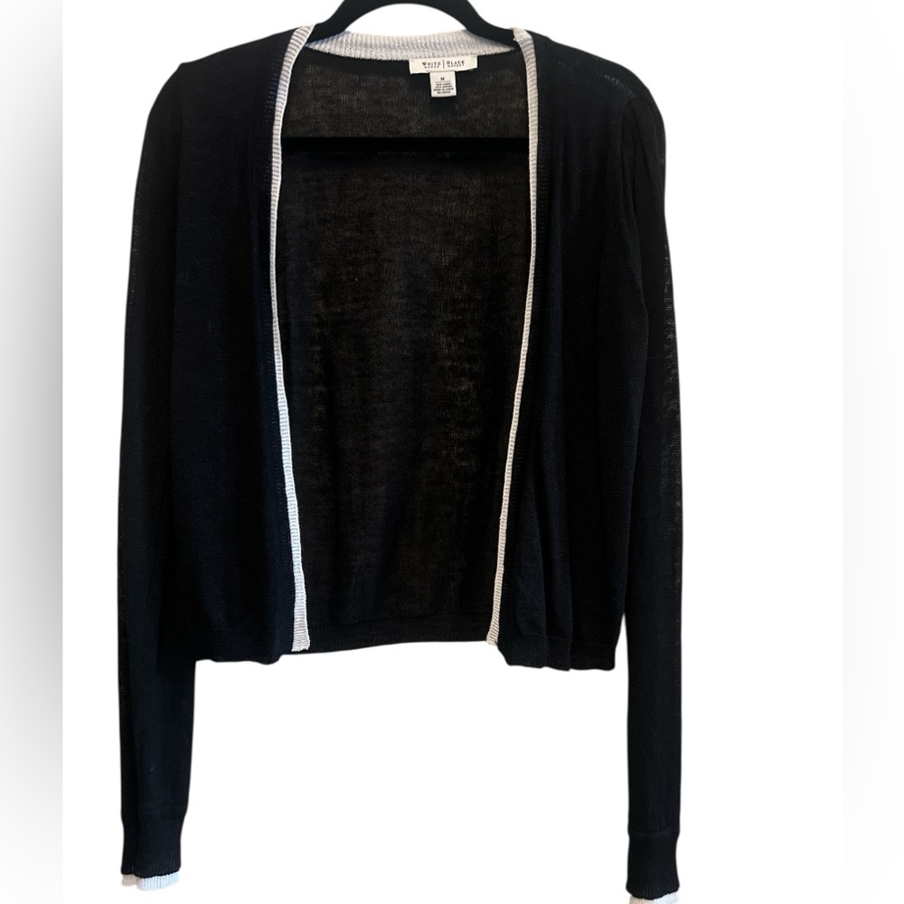 Linen Blend White House Black Market Black Open Cardigan Size Medium